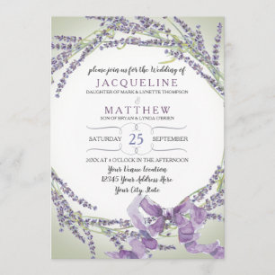 5x7 French Lavender Flower Wreath Typography Invitation