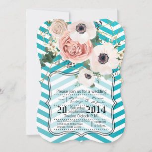 5x7 Geometric Rose Chevron Teal Wedding Invitation