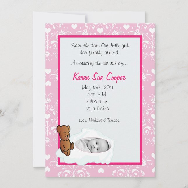 5x7 Girl Circle PHOTO on Cloud Birth Announcement (Front)