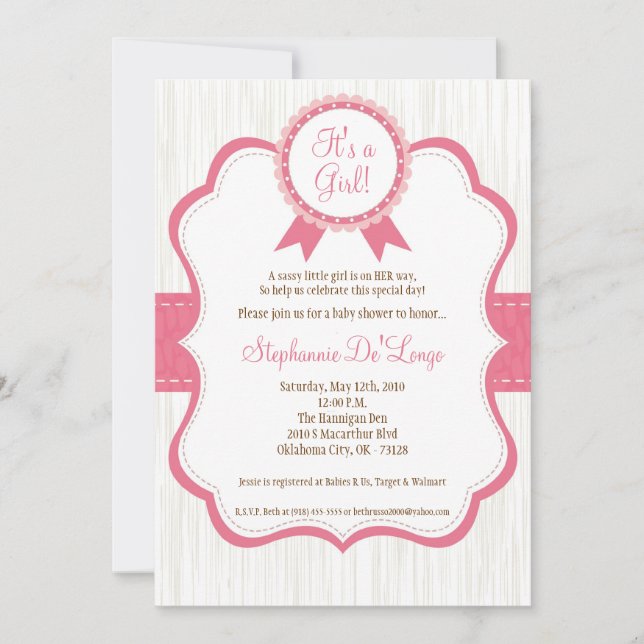 5x7 Girl Pink It's a Girl Baby Shower Invitation (Front)