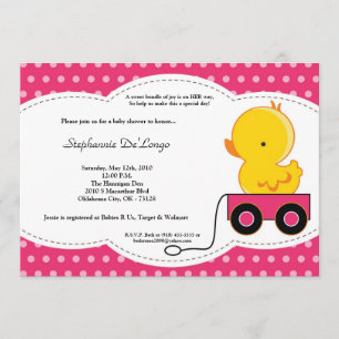 5x7 Girl Pink Polkadot Duck Baby Shower Invitation