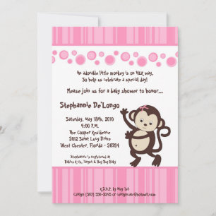 5x7 Girl Pink Pop Monkey Baby Shower Invitation