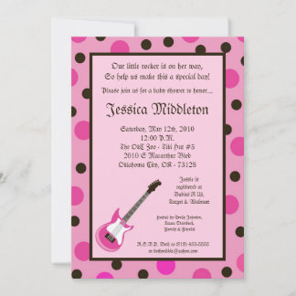 5x7 Girl Pink Rocker Guitar Baby Shower Invitation