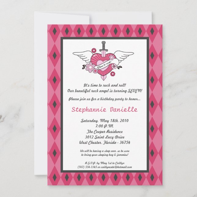 5x7 Girl Punk Rock Tatto Birthday Party Invitation (Front)