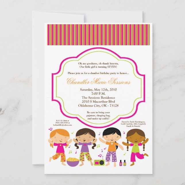5x7 Girl Slumber Make Up Birthday Party Invitation (Front)
