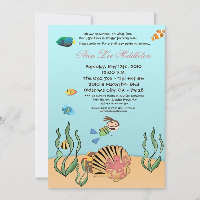 5x7 Girl Under the Sea  Birthday Party Invitation (Front)