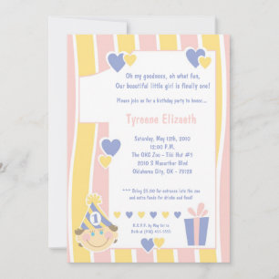 5x7 Girly One 1 Year Old Birthday Party Invitation