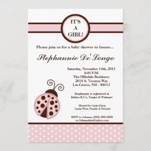 5x7 Girly Pink Lady Bug Baby Shower Invitation