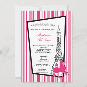 5x7 Girly Pink Poodle Paris Baby Shower Invitation
