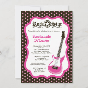 5x7 Girly Pink Rock Guitar Baby Shower Invitation