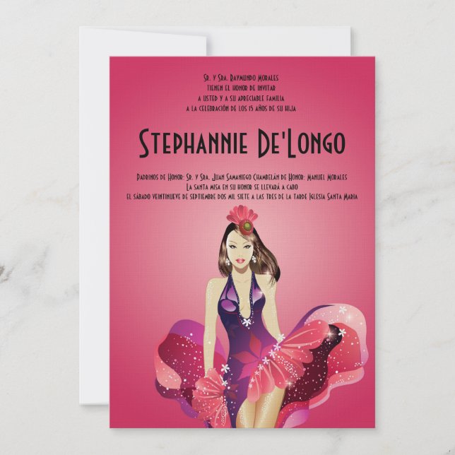 5x7 Glamour Girl Quinceanera Birthday Invitation (Front)