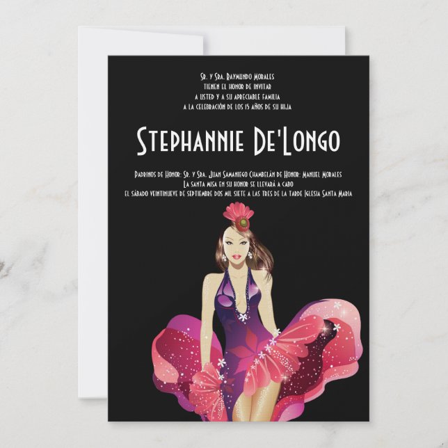 5x7 Glamour Girl Quinceanera Birthday Invitation (Front)