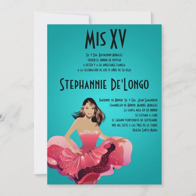 5x7 Glamour Girl Quinceanera Birthday Invitation (Front)