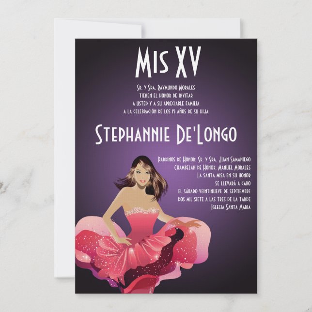 5x7 Glamour Girl Quinceanera Birthday Invitation (Front)