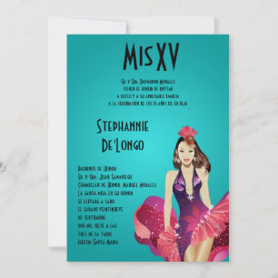5x7 Glamour Girl Quinceanera Birthday Invitation