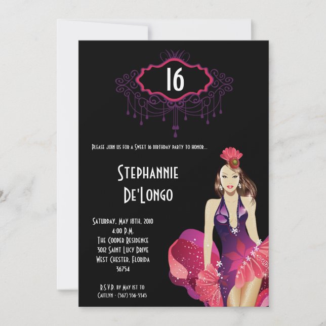 5x7 Glamour Girl Sweet 16 Birthday Invitation (Front)