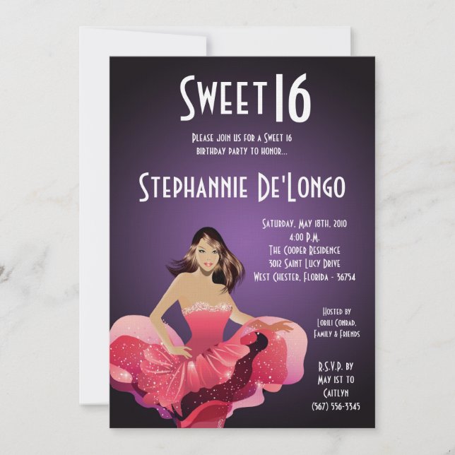 5x7 Glamour Girl Sweet 16 Birthday Invitation (Front)
