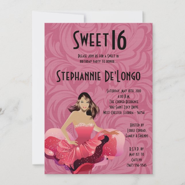 5x7 Glamour Girl Sweet 16 Birthday Invitation (Front)