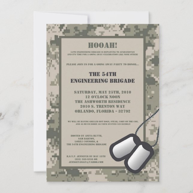 5x7 Going Away Invitation ARMY Camo ACU Print (Front)