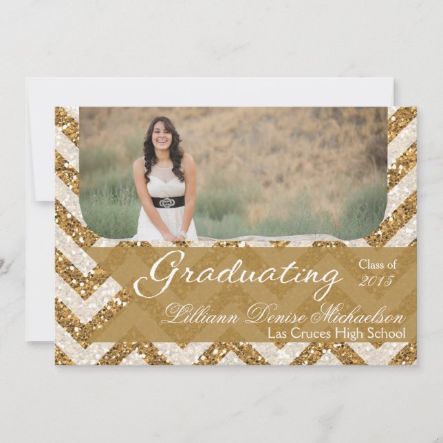 5x7 Gold Glitter Chevron Strip Senior Announcement (Front)