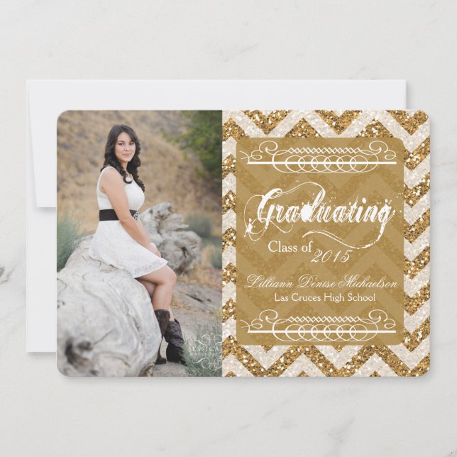 5x7 Gold Glitter Chevron Strip Senior Announcement (Front)