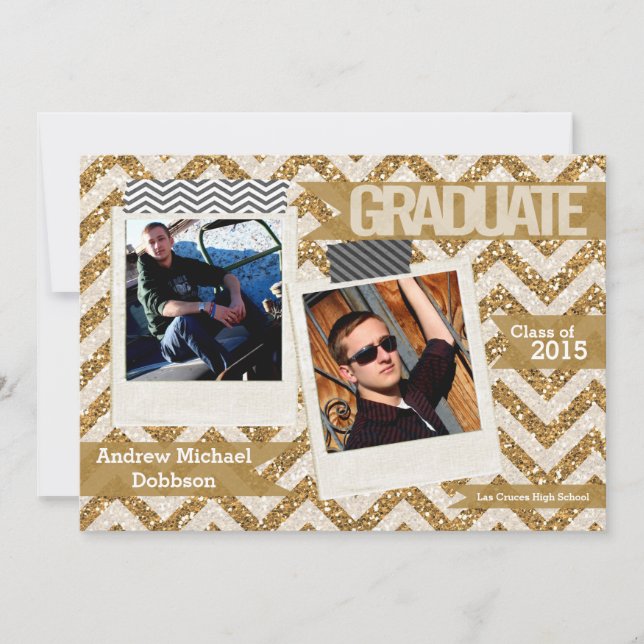 5x7 Gold Glitter Chevron Strip Senior Announcement (Front)