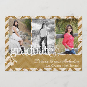 5x7 Gold Glitter Chevron Strip Senior Announcement