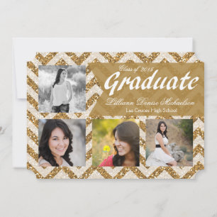 5x7 Gold Glitter Chevron Strip Senior Announcement