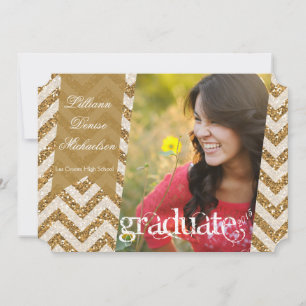 5x7 Gold Glitter Chevron Strip Senior Announcement