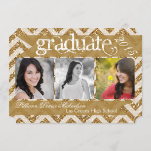 5x7 Gold Glitter Chevron Strip Senior Announcement