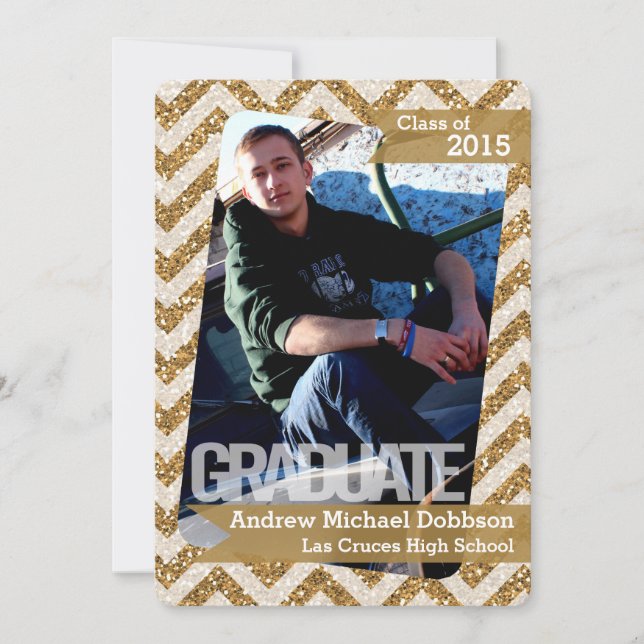 5x7 Gold Glitter Chevron Strip Senior Announcement (Front)