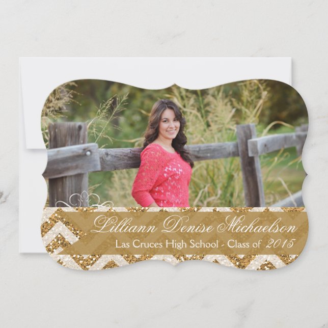 5x7 Gold Glitter Chevron Strip Senior Announcement (Front)