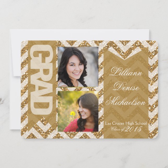 5x7 Gold Glitter Chevron Strip Senior Announcement (Front)