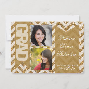 5x7 Gold Glitter Chevron Strip Senior Announcement