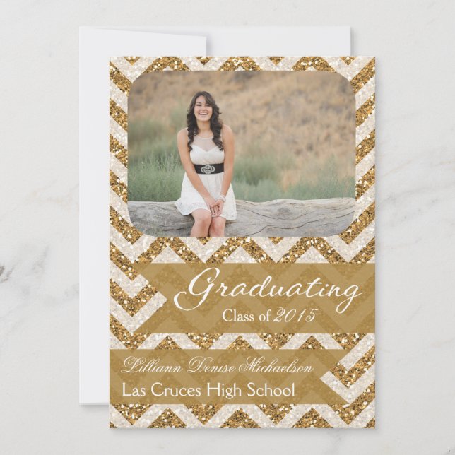 5x7 Gold Glitter Chevron Strip Senior Announcement (Front)