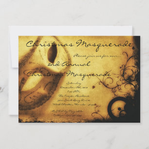 5x7 Gold Masquerade Christmas XMAS Invitation