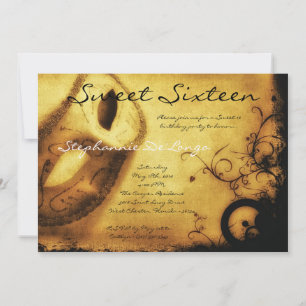 5x7 Gold Masquerade Sweet 16 Birthday Invitation