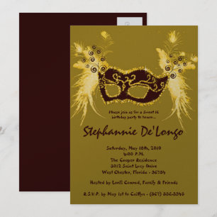 5x7 Gold Masquerade Sweet 16 Birthday Invitation