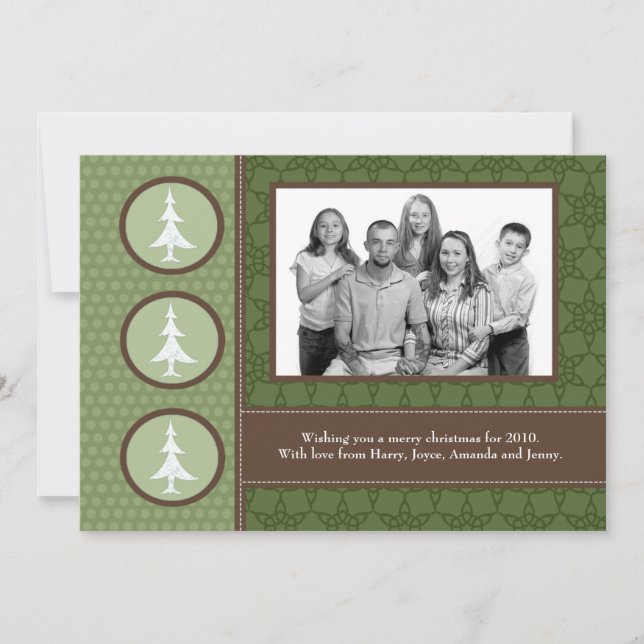 5x7 Green Christmas Trees PHOTO Christmas Card (Front)