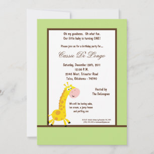 5x7 Green Giraffe Birthday Party Invite