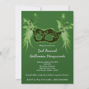 5x7 Green Masquerade Christmas XMAS Invitation