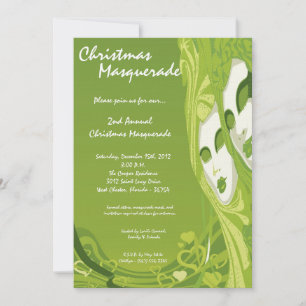 5x7 Green Masquerade Christmas XMAS Invitation