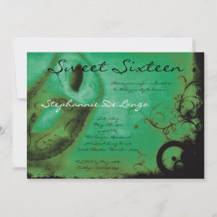 5x7 Green Masquerade Sweet 16 Birthday Invitation