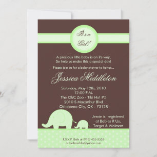 5x7 Green Neut Mod Elephant Baby Shower Invitation