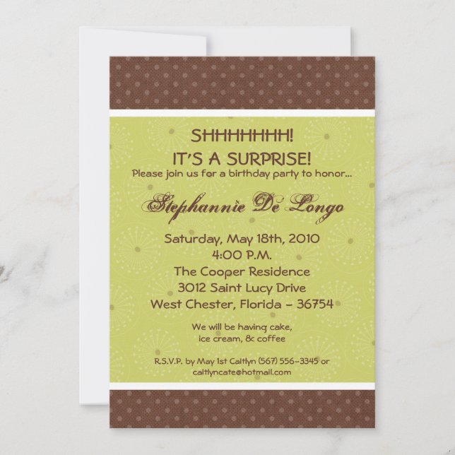 5x7 Green Polka Dot Print Birthday Invitation (Front)