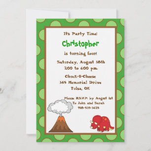 5x7 Green Polkadot Dinosaur Birthday Invite