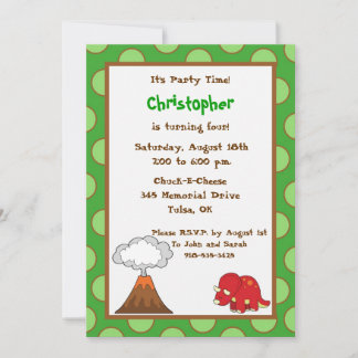 5x7 Green Polkadot Dinosaur Birthday Invite