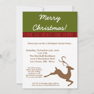 5x7 Green Red Reindeer Christmas Party Invitation