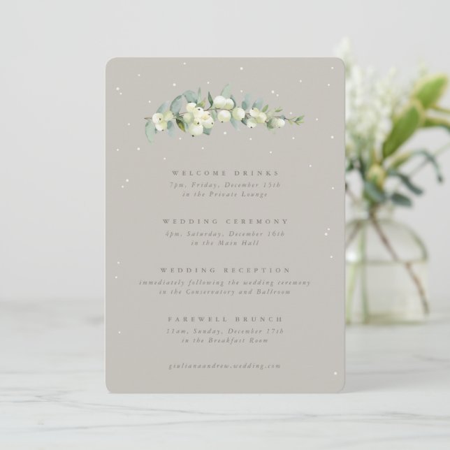 5x7 Greige Snowberry+Eucalyptus Wedding Itinerary (Standing Front)
