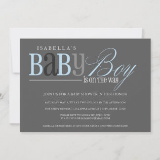 5x7 Grey Baby Shower Invite - Blue